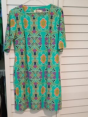 Aryeh Turquoise Multicolor Midi Shift Dress